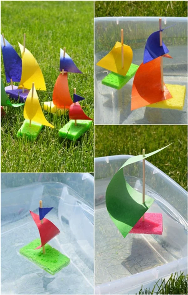 Colorful paper boats with sails